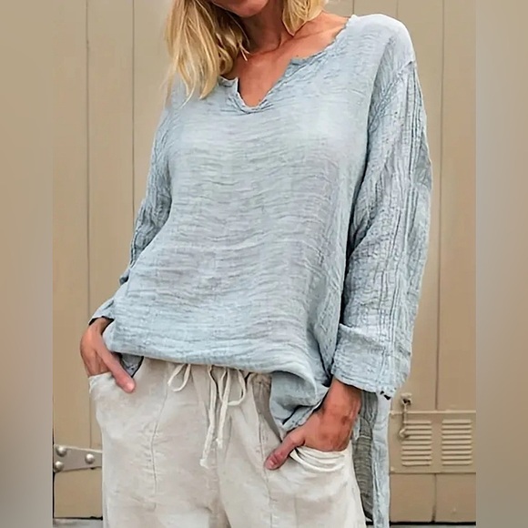 NiP-Plus Size Cotton Notch Neck Blouse - Picture 1 of 6